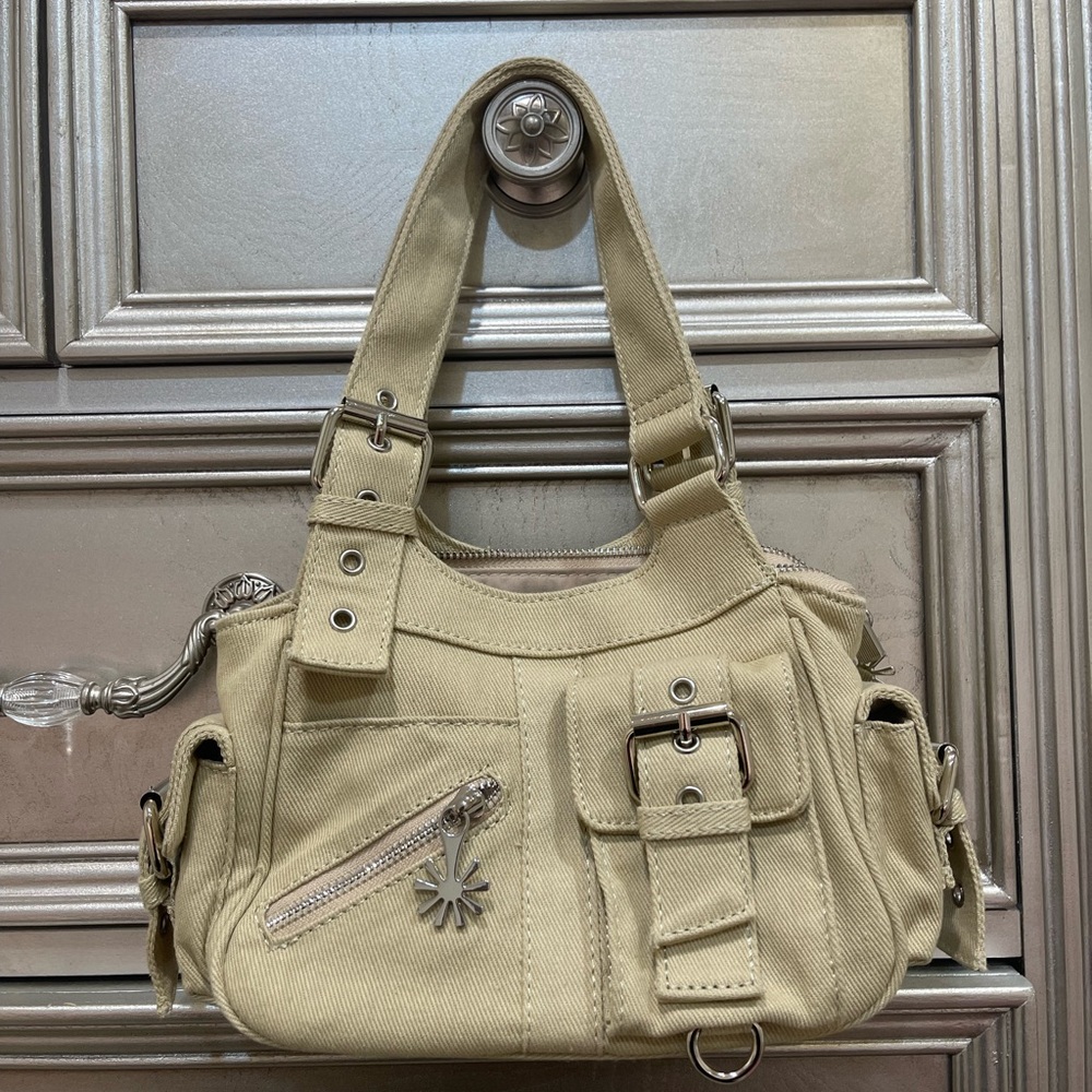 Tan Shoulder Bag with Textured Leather and Double Straps
